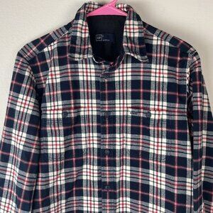 The Gap Mens Flannel Shirt Navy Blue Red Plaid Long Sleeve Button Up